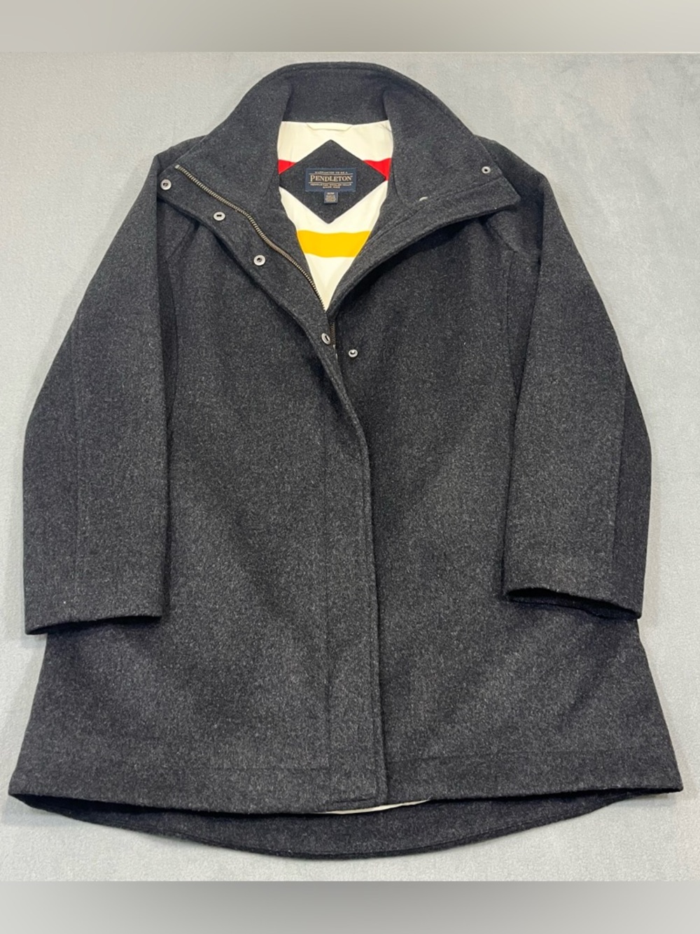 Pendleton Campbell Wool Coat Women's Medium Charcoal Hudson Bay Stripe Jacket